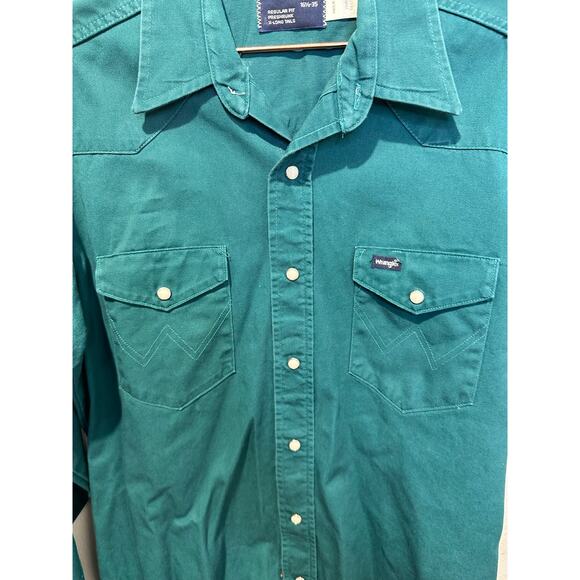 Vintage Wrangler Men's Green Teal Pearl Snap Collared Western Shirt Size Large - Picture 4 of 7
